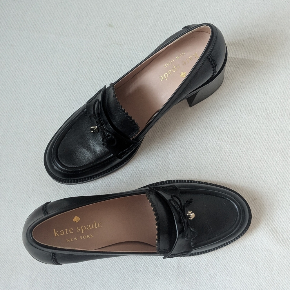 Kate Spade Hattie Black Leather Block Heel Loafer Pumps Sz 6B Like New - Picture 5 of 11